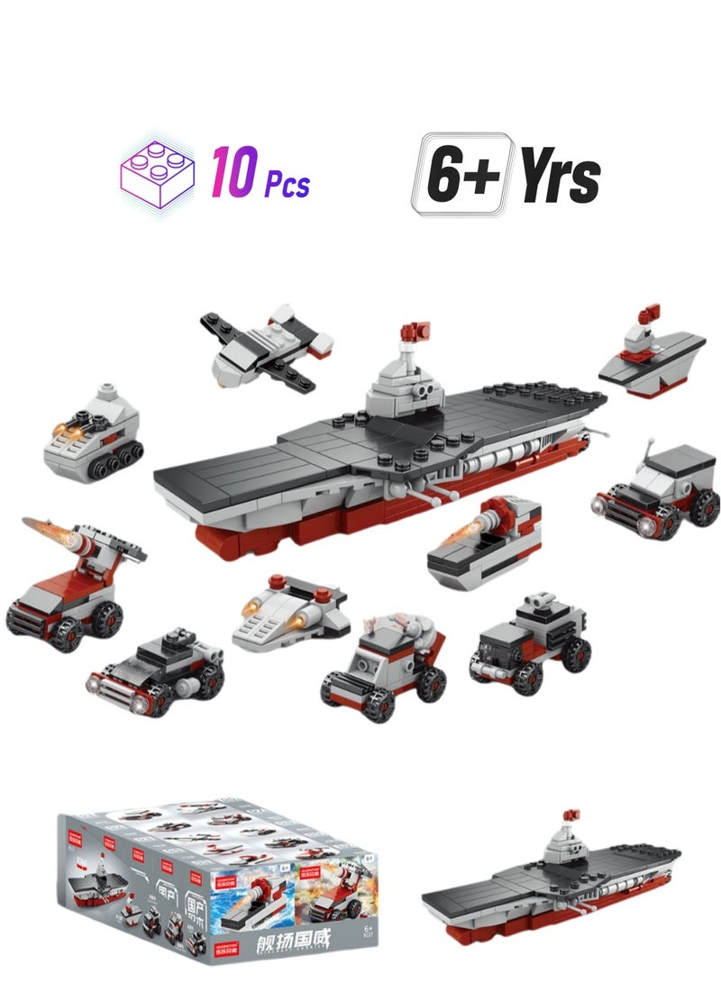 Children's Educational Small Particle Assembly Building Block Collection Set Toy(Aircraft Carrier 10 Small Boxes) - Image 1