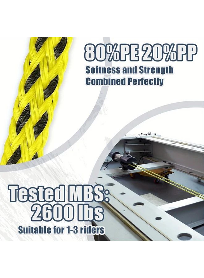 6K حبل قارب أصفر 60 قدم حبال عائمة للمطاط القابل للسحب ملحقات الرياضات المائية - Image 4