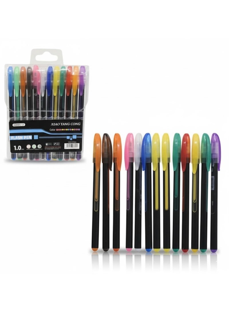 XIAO YANG CONG 12 Pcs Glitter, Neon & Metallic Gel Pen Set – Smooth Writing, Quick-Dry, Waterproof Glitter Colored Pens for Journaling, Drawing, Scrapbooking & Art Projects | Vibrant Ink for Kids, Students, Artists & Office Use - Image 1
