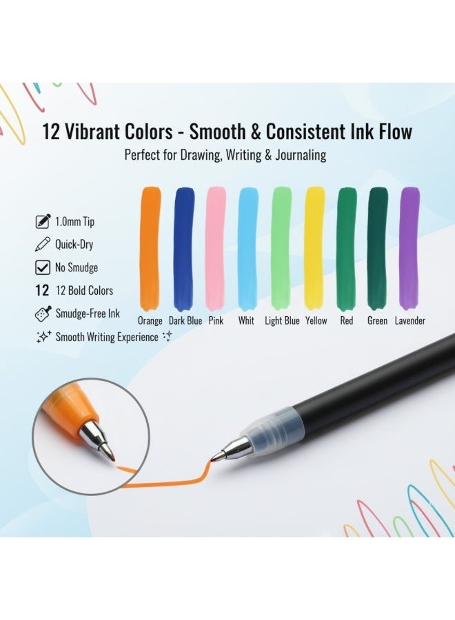 XIAO YANG CONG 12 Pcs Glitter, Neon & Metallic Gel Pen Set – Smooth Writing, Quick-Dry, Waterproof Glitter Colored Pens for Journaling, Drawing, Scrapbooking & Art Projects | Vibrant Ink for Kids, Students, Artists & Office Use - Image 2
