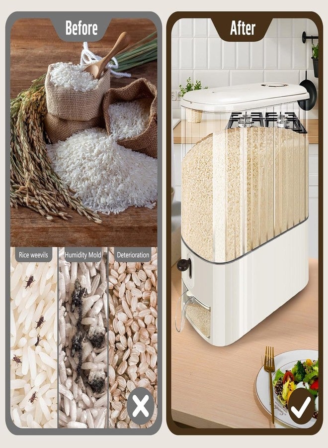 waqif Rice Container 26 Lbs, Rice Dispenser with Visible Barrel, Rice Storage Container, Airtight Moisture Proof Rice Bucket, Dry Food Grain Flour Soybean for Kitchen Pantry Countertop, BPA-Free - Image 3