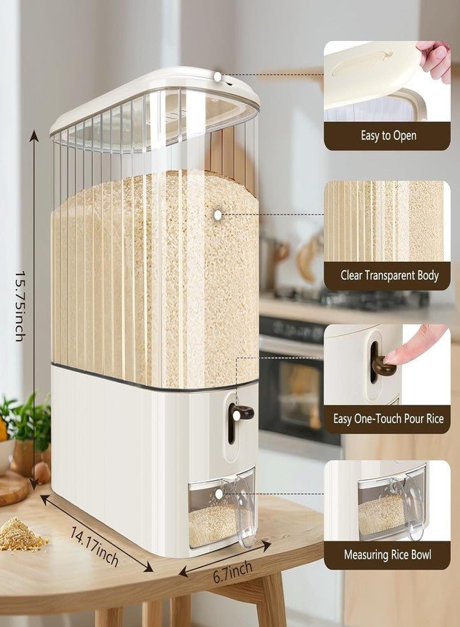 waqif Rice Container 26 Lbs, Rice Dispenser with Visible Barrel, Rice Storage Container, Airtight Moisture Proof Rice Bucket, Dry Food Grain Flour Soybean for Kitchen Pantry Countertop, BPA-Free - Image 2