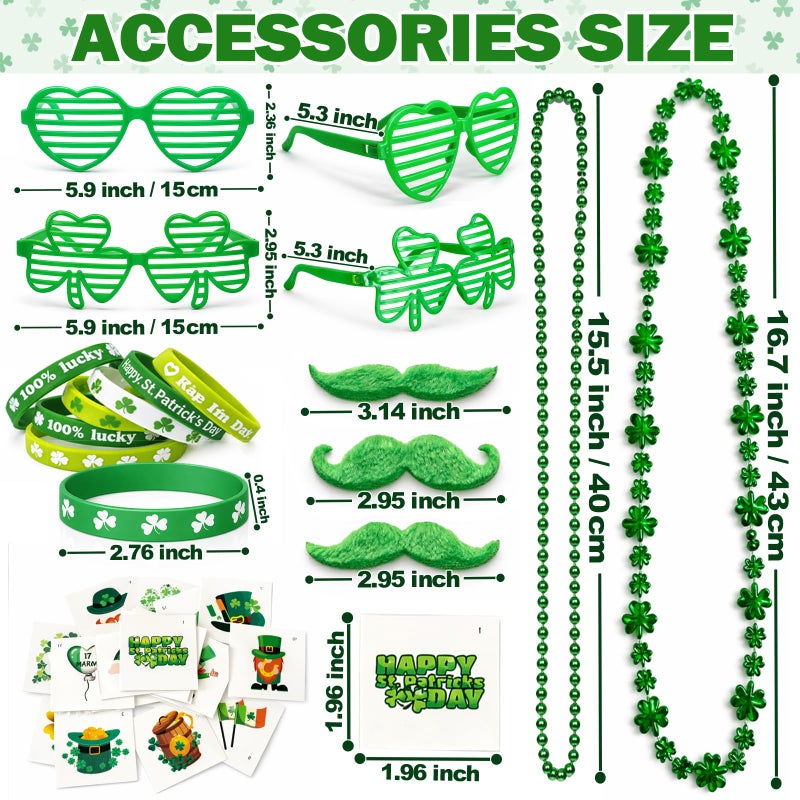 PARTYLOUD St Patricks Day Accessories, St. Patty's Day Party Supplies Include Shamrock Green Heart Glasses Necklaces, Saint Patricks Day Party Pack for Classroom - Image 4