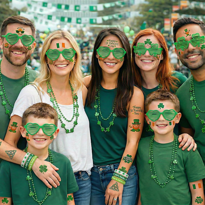 PARTYLOUD St Patricks Day Accessories, St. Patty's Day Party Supplies Include Shamrock Green Heart Glasses Necklaces, Saint Patricks Day Party Pack for Classroom - Image 5