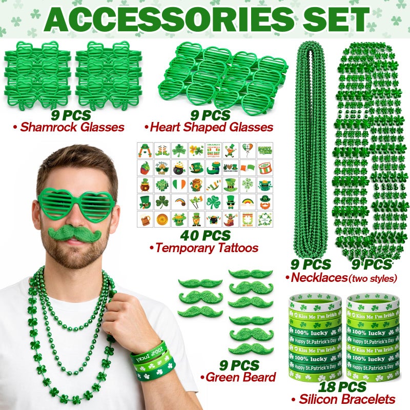 PARTYLOUD St Patricks Day Accessories, St. Patty's Day Party Supplies Include Shamrock Green Heart Glasses Necklaces, Saint Patricks Day Party Pack for Classroom - Image 3