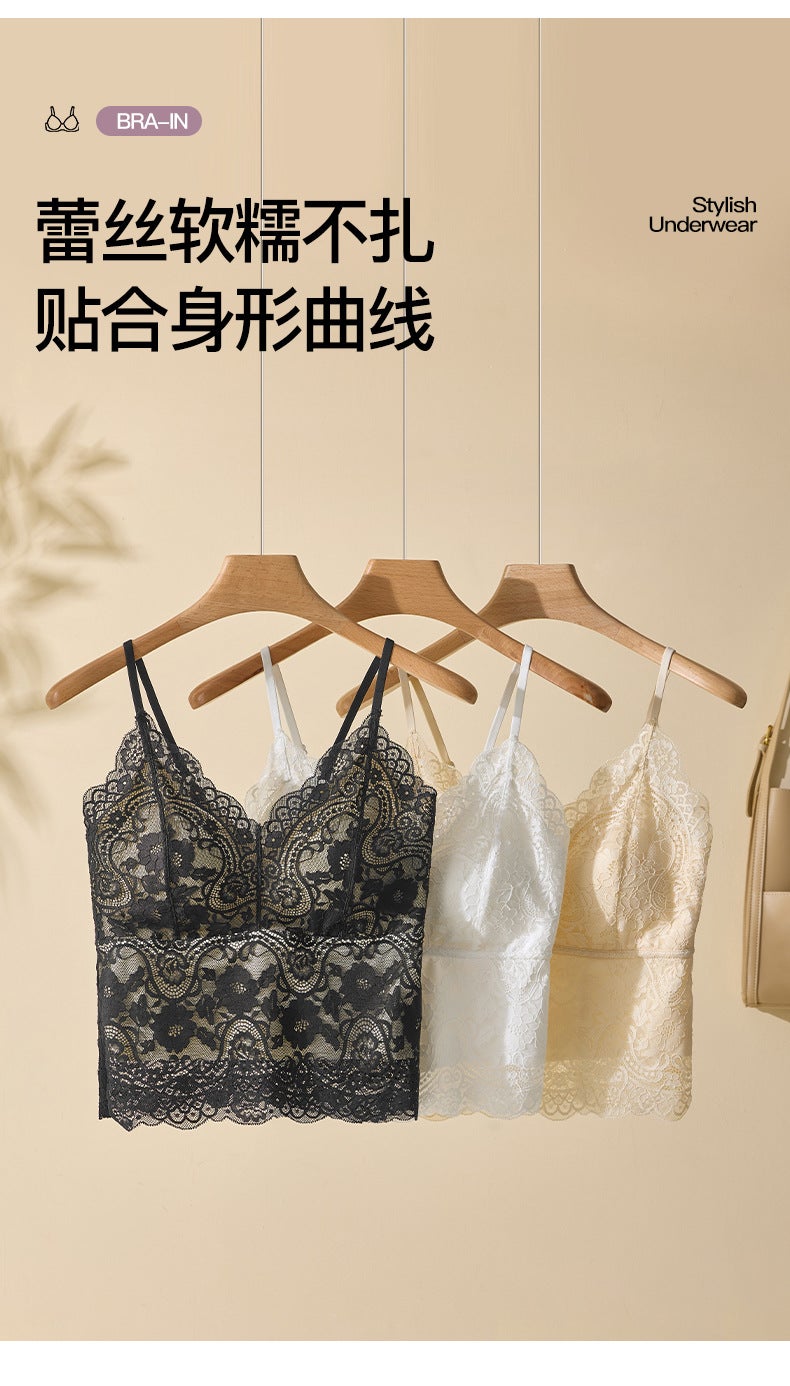 Hollow Lace Suspender With Large Backless Design, Sheer Beauty Back Strap, Breathable Padded Soft Support Integrated Cup - Image 1