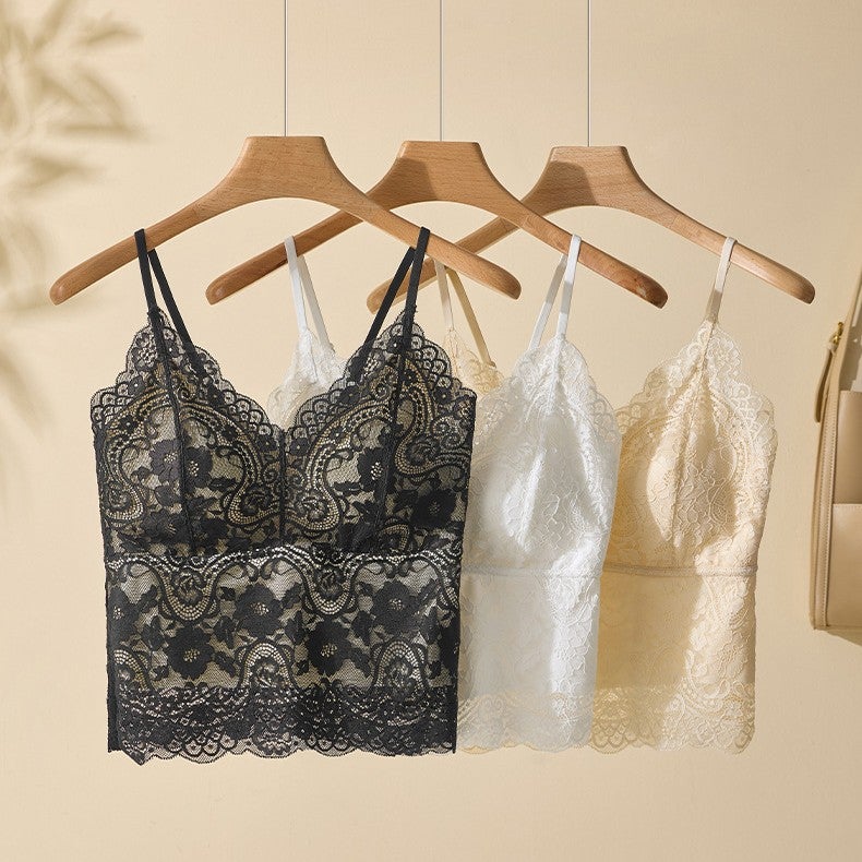 Hollow Lace Suspender With Large Backless Design, Sheer Beauty Back Strap, Breathable Padded Soft Support Integrated Cup - Image 2