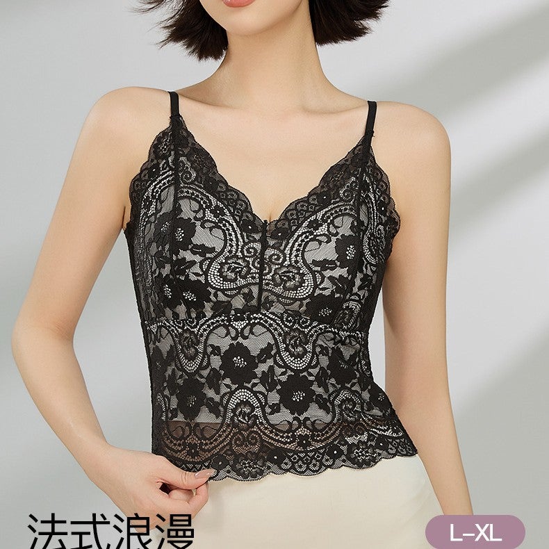 Hollow Lace Suspender With Large Backless Design, Sheer Beauty Back Strap, Breathable Padded Soft Support Integrated Cup - Image 3