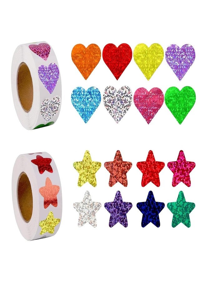 Tekalobr 1000 PCS Incentive Stickers, Tekalobr Glitter Star and Heart Stickers, Reward Self Adhesive Stickers for Students Envelope Birthday Party Decoration Wedding School Classroom Teacher Supplies - Image 1