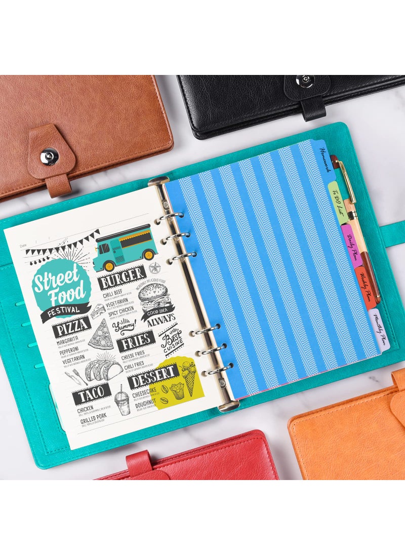 OMEYA A5 Binder Journal, Refillable 6 Ring Organizer Planner Leather Business Writing Notebook, Ruled Hardcover Diary Notebook with Divider page and Index stickers-blue  - Image 4