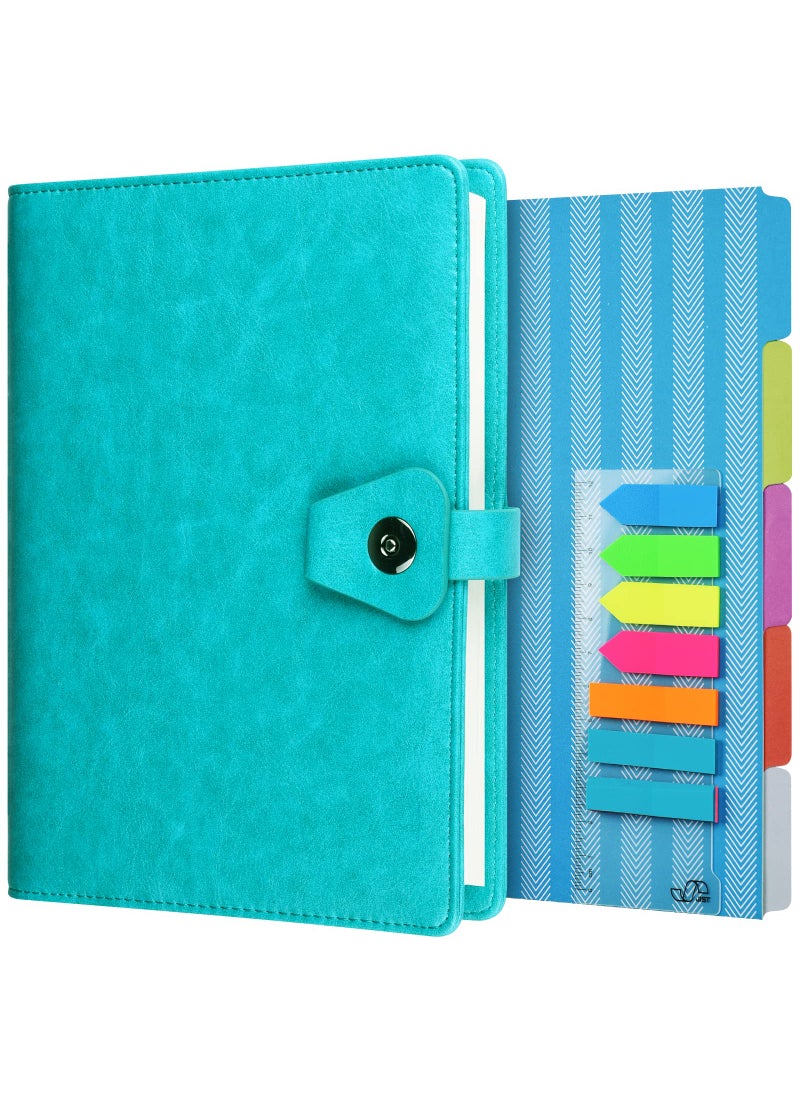 OMEYA A5 Binder Journal, Refillable 6 Ring Organizer Planner Leather Business Writing Notebook, Ruled Hardcover Diary Notebook with Divider page and Index stickers-blue  - Image 1