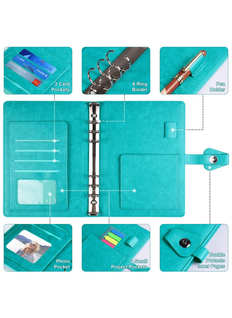 OMEYA A5 Binder Journal, Refillable 6 Ring Organizer Planner Leather Business Writing Notebook, Ruled Hardcover Diary Notebook with Divider page and Index stickers-blue  - Image 3
