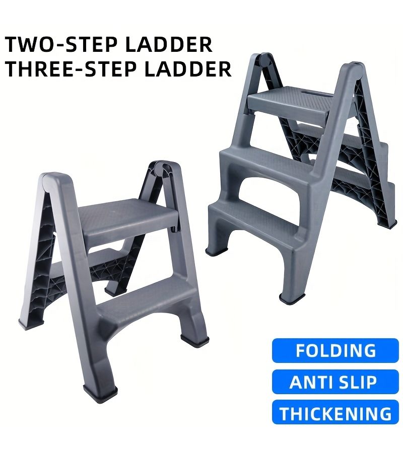 2 Step Folding Ladder Non Slip Wide Treads Easy Carry Home Construction - Image 1