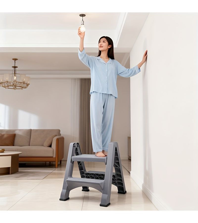 2 Step Folding Ladder Non Slip Wide Treads Easy Carry Home Construction - Image 5