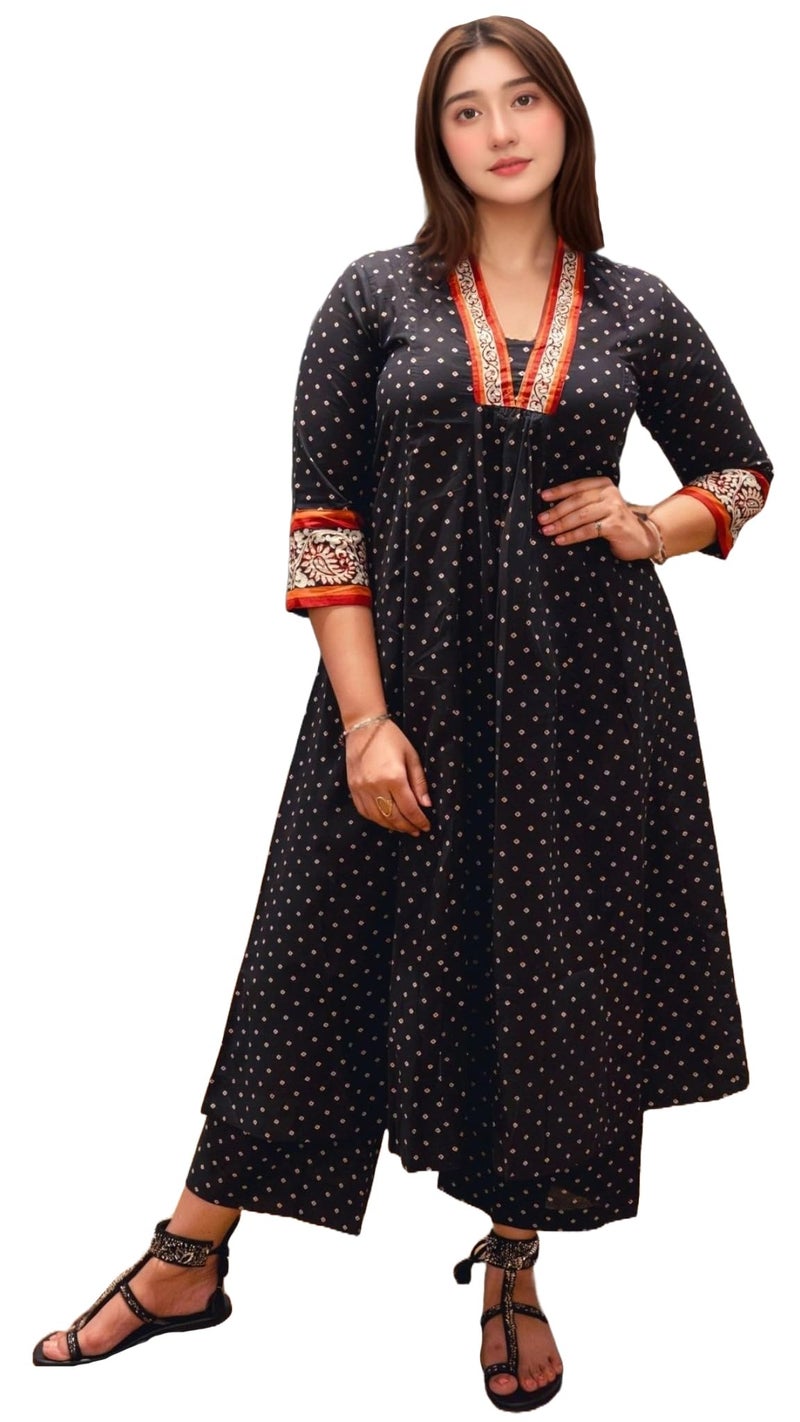 ANNI Designer Women's Rayon Blend Anarkali Printed Kurta with Pant (Karidos Black-VKS06_XXL_Black_XX-Large) - Image 1