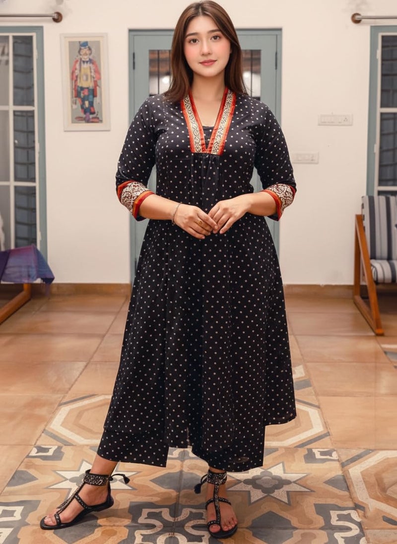 ANNI Designer Women's Rayon Blend Anarkali Printed Kurta with Pant (Karidos Black-VKS06_XXL_Black_XX-Large) - Image 4