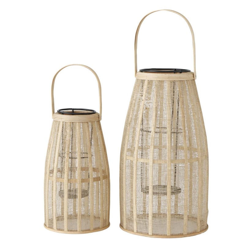 WHW Whole House Worlds Key West Bamboo Cage Hurricane Lantern Natural Rattan Bamboo and Black Metal Frame Loop Handle Glass Insert 1725 Inches 