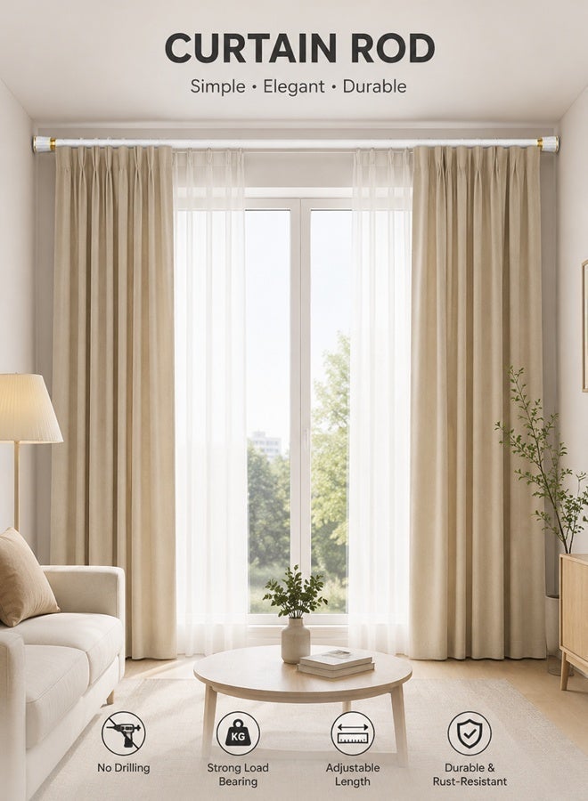 Ammar Space Adjustable Curtain Rod No Drill, Telescopic Tension Rod 168-218 cm with 20 Curtain Rings, White Gold Curtain Pole for Windows, Bedroom, Bathroom, Wardrobe - Image 3