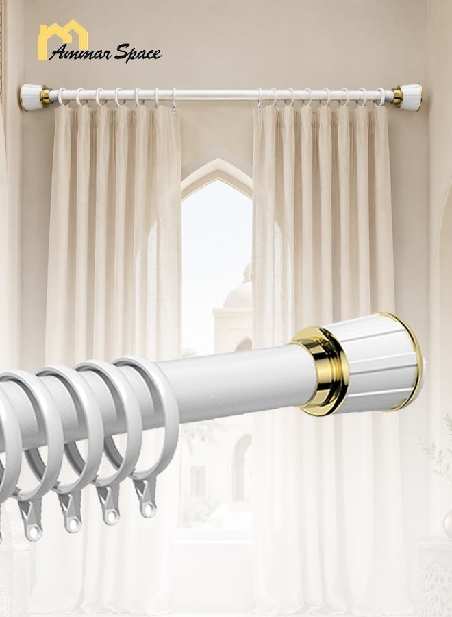 Ammar Space Adjustable Curtain Rod No Drill, Telescopic Tension Rod 168-218 cm with 20 Curtain Rings, White Gold Curtain Pole for Windows, Bedroom, Bathroom, Wardrobe - Image 2