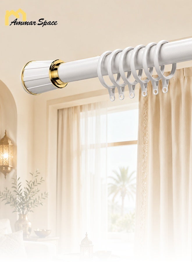 Ammar Space Adjustable Curtain Rod No Drill, Telescopic Tension Rod 168-218 cm with 20 Curtain Rings, White Gold Curtain Pole for Windows, Bedroom, Bathroom, Wardrobe - Image 1