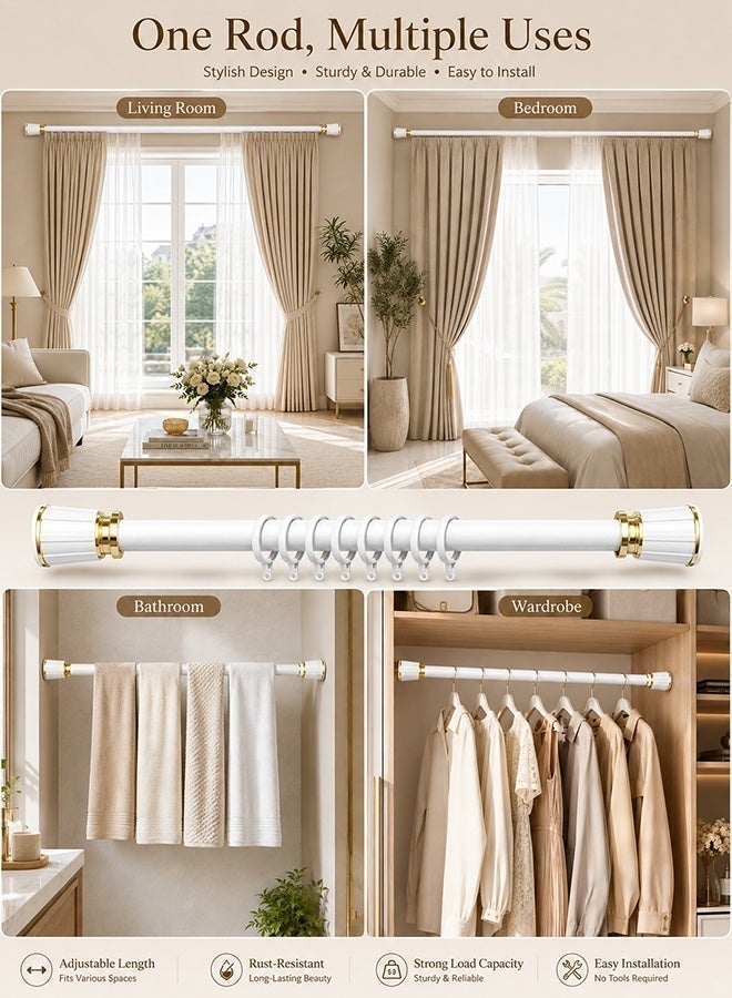Ammar Space Adjustable Curtain Rod No Drill, Telescopic Tension Rod 168-218 cm with 20 Curtain Rings, White Gold Curtain Pole for Windows, Bedroom, Bathroom, Wardrobe - Image 5