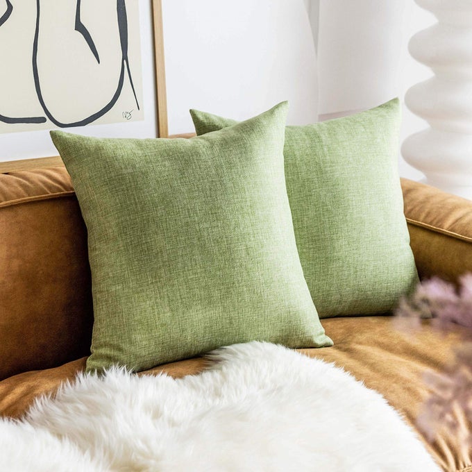 GREEN 24X24 PILLOW COVERS SET OF 2 SUMMER MODERN LINEN EURO SHAMS DECORATIVE TEXTURED THROW PILLOWS FOR BED COUCH CHAIR SOFA BENCH 24 X 24 INCH SAGE GREEN