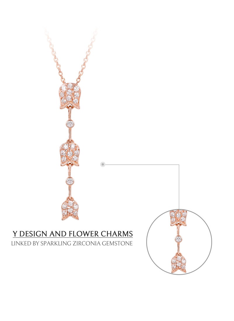 AWNL - Women's Y Design Pendant Necklace Lily of the Valley Floral Charm with 925 Sterling Silver and CZ Diamonds Gift for Women Wife Girlfriend - Image 1