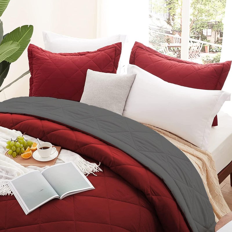 HANUMANT Comforter Single Bed OR Double Bed 340 GSM Blanket AC Comforter Single Bed OR Double Bed Quilt AC Blanket Dohar Reversible Microfibre Polyester Maroon Gray Single Bed - Image 3