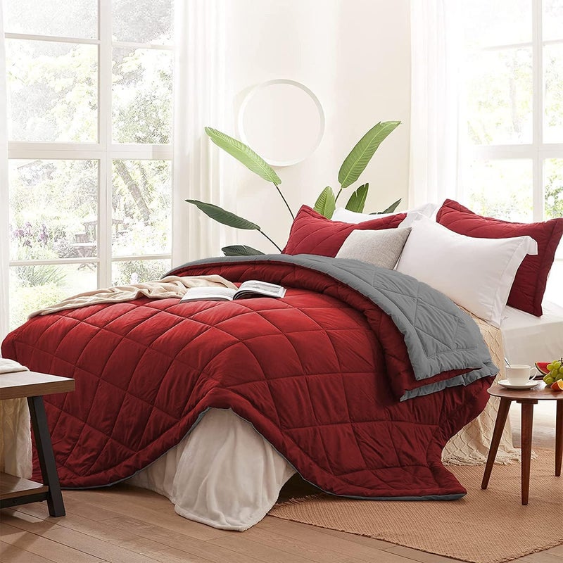 HANUMANT Comforter Single Bed OR Double Bed 340 GSM Blanket AC Comforter Single Bed OR Double Bed Quilt AC Blanket Dohar Reversible Microfibre Polyester Maroon Gray Single Bed - Image 4