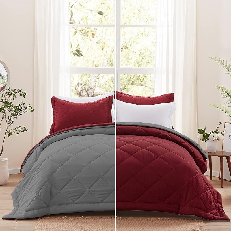HANUMANT Comforter Single Bed OR Double Bed 340 GSM Blanket AC Comforter Single Bed OR Double Bed Quilt AC Blanket Dohar Reversible Microfibre Polyester Maroon Gray Single Bed - Image 2