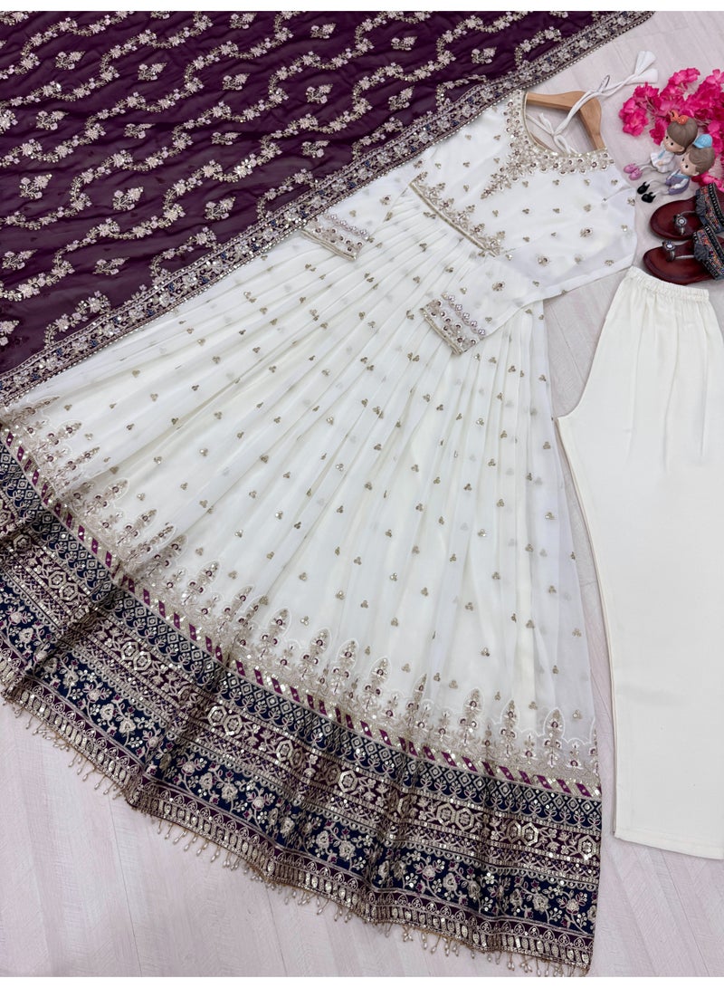 ورلدوين طقم فستان جورجيت صناعي مصمم بتطريز ترتر وتفاصيل شرابة ووشاح - طقم حفلات مطرز - Image 3