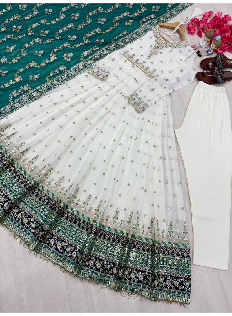 ورلدوين طقم فستان جورجيت صناعي مصمم بتطريز ترتر وتفاصيل شرابة ووشاح - طقم حفلات مطرز - Image 4