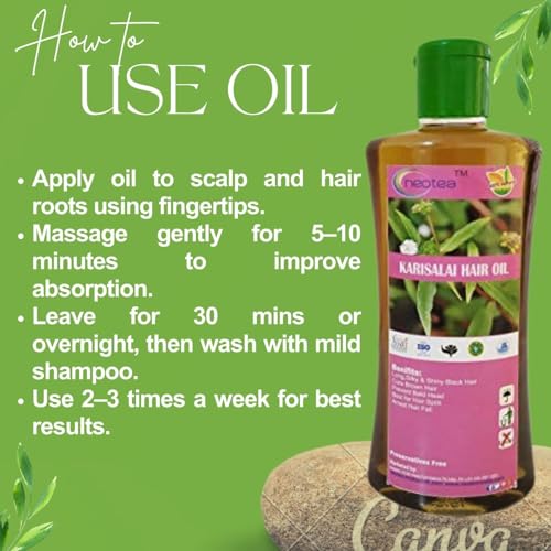 Neotea Karisali Hair Oil (250ml) – Natural Ayurvedic Oil for Healthy Hair Growth, Strengthening, Nourishing & Repairing, Enriched with Herbal Ingredients, Chemical-Free - Image 3