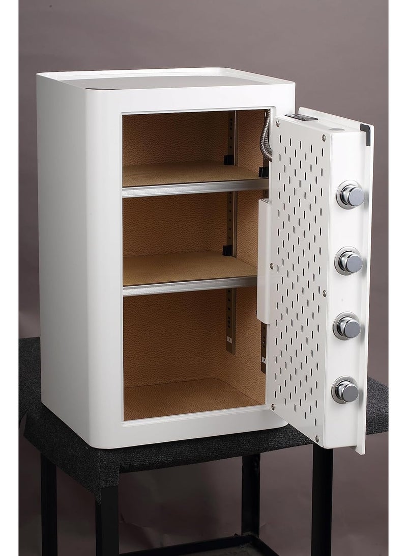 ييل خزنة Yale عالية الأمان ببصمة الإصبع أنيقة، مفتاح ميكانيكي لتجاوز القفل، إضاءة داخلية وبطانة مخملية فاخرة، لون أبيض - Image 3