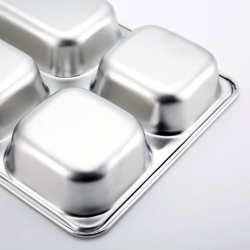 Tebery Tebery 3 Pack Stainless Steel Rectangular Divided Plates Tray  5 Sections Dinner Plates for Adults Kids  Picky Eaters  Campers  and Portion Control  - Image 2