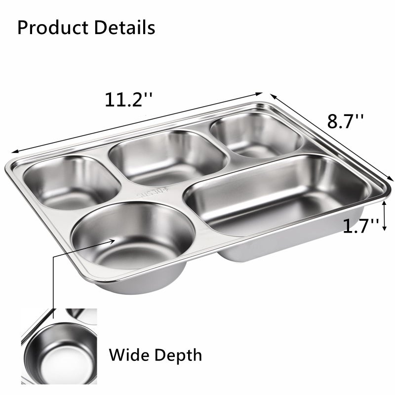 Tebery Tebery 3 Pack Stainless Steel Rectangular Divided Plates Tray  5 Sections Dinner Plates for Adults Kids  Picky Eaters  Campers  and Portion Control  - Image 3