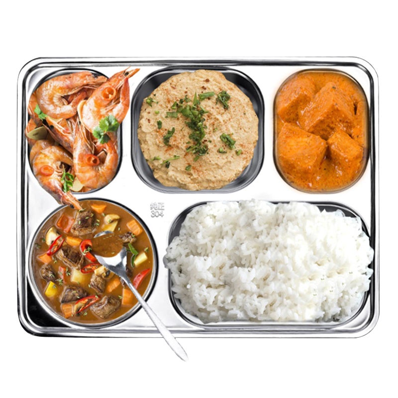 Tebery Tebery 3 Pack Stainless Steel Rectangular Divided Plates Tray  5 Sections Dinner Plates for Adults Kids  Picky Eaters  Campers  and Portion Control  - Image 5