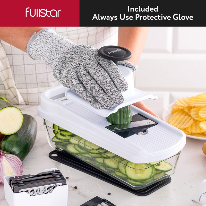 Fullstar Mandoline Slicer for Kitchen, Fruit Cutter, Cheese Grater, Cucumber Slicer, Food Cutter & Kitchen Gadgets (7 in 1, White) - Image 2