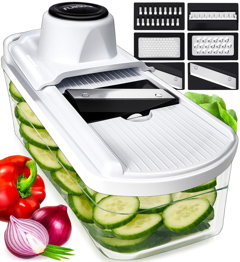 Fullstar Mandoline Slicer for Kitchen, Fruit Cutter, Cheese Grater, Cucumber Slicer, Food Cutter & Kitchen Gadgets (7 in 1, White) - Image 1