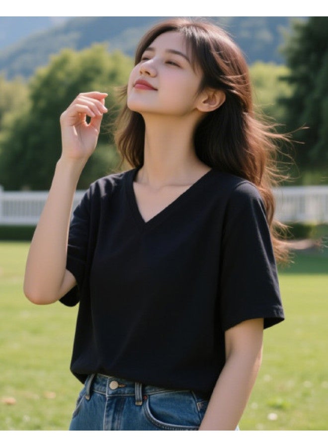 Your Sun Premium V-Neck Pure Cotton Short-Sleeve Top For Women, Loose-Fitting Ladies' Base Shirt, Women'S T-Shirt - Image 1