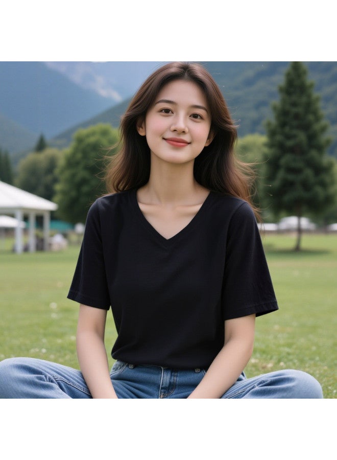Your Sun Premium V-Neck Pure Cotton Short-Sleeve Top For Women, Loose-Fitting Ladies' Base Shirt, Women'S T-Shirt - Image 4