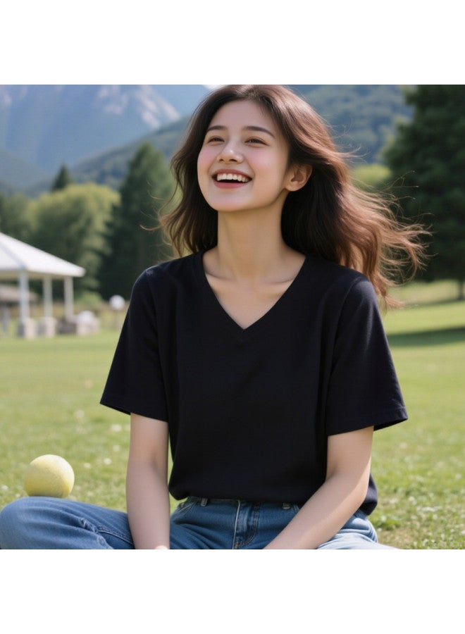 Your Sun Premium V-Neck Pure Cotton Short-Sleeve Top For Women, Loose-Fitting Ladies' Base Shirt, Women'S T-Shirt - Image 3