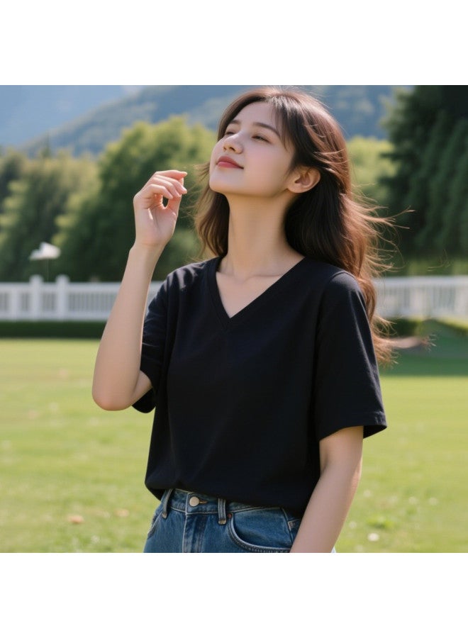 Your Sun Premium V-Neck Pure Cotton Short-Sleeve Top For Women, Loose-Fitting Ladies' Base Shirt, Women'S T-Shirt - Image 2