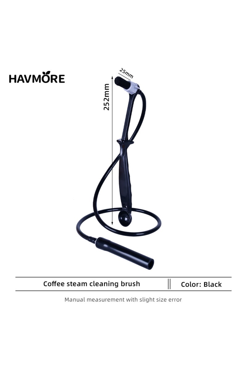 فرشاة تنظيف ماكينة القهوة بالبخار، سوداء اللون، مقاومة للحرارة، مصنوعة من مواد آمنة غذائيًا، بمقبض من البولي بروبيلين، مناسبة لمحترفي تحضير القهوة والشاي