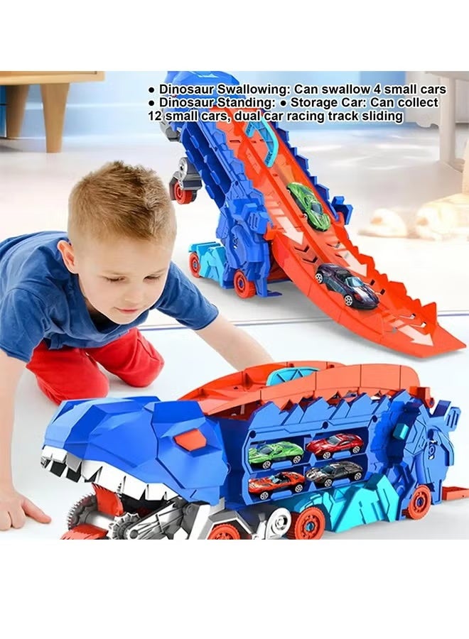 Dinosaur truck toy car, transformable into a standing T-Rex  children's educational toy car, dinosaur educational toy, catapult slide track, toddler car toy set for boys and girls, kids party toy (4 vehicles)  - Image 5