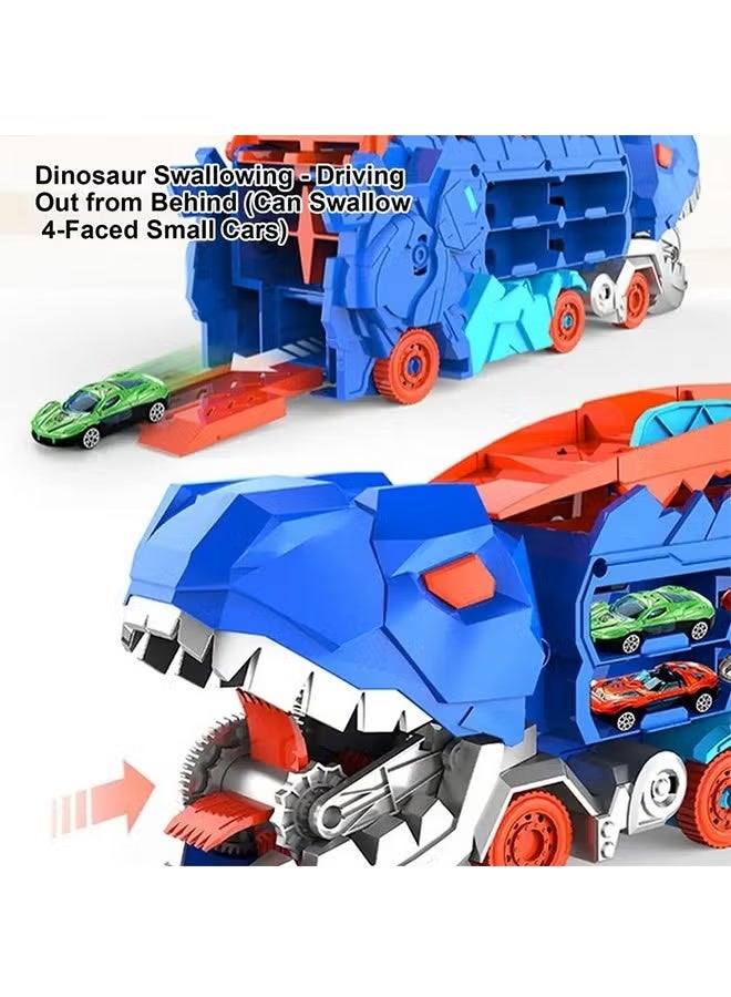 Dinosaur truck toy car, transformable into a standing T-Rex  children's educational toy car, dinosaur educational toy, catapult slide track, toddler car toy set for boys and girls, kids party toy (4 vehicles)  - Image 3