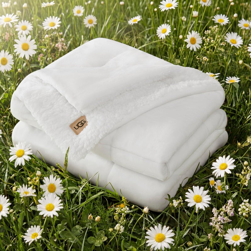 UGG Nita Throw Blanket for Couch, Soft Reversible Plush Throw for Bed or Living Room, Cozy Fluffy Soft Blanket, Washable Bedding, Spring Decor, 50-inch x 70-inch, White Snow - Image 2