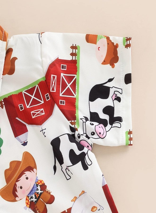 Rtnnsbbfcm Toddler Baby Boy Summer Clothes Short Sleeve Cartoon Print Bow Tie Shirt Top Shorts 2Pcs Casual Outfit (2-3T,Farm) - Image 5