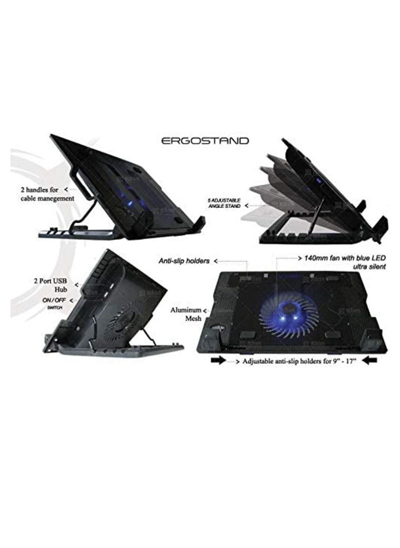 Generic Generic Laptop Cooling Pad With Noiseless Fan Adjustable Tilt Laptop Stand USB Powered With Blue LED Cable Included Up to 15.6 inches Laptop Size Black  - Image 3
