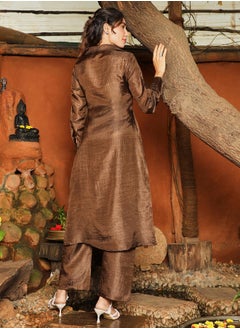  قصة Women's Chocolate Brown Dusk Ensemble Kurta Set  - Image 4